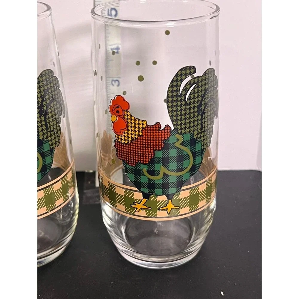 Lot of 2- Rooster Tumbler glasses by Julie Ingleman‎ Green Tan (RA)